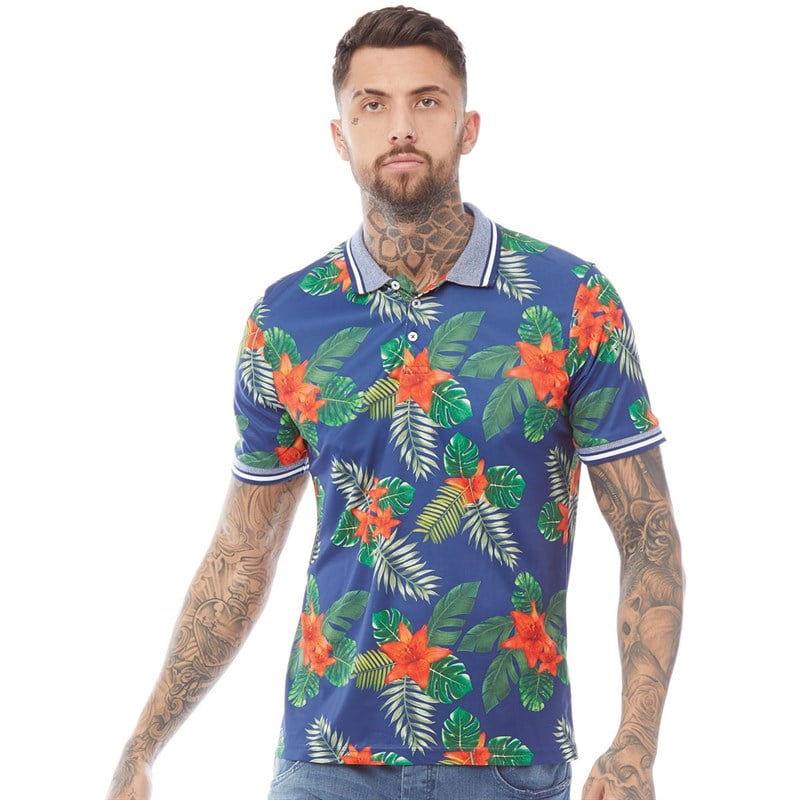 Brave Soul Mens Botanical Polo Navy