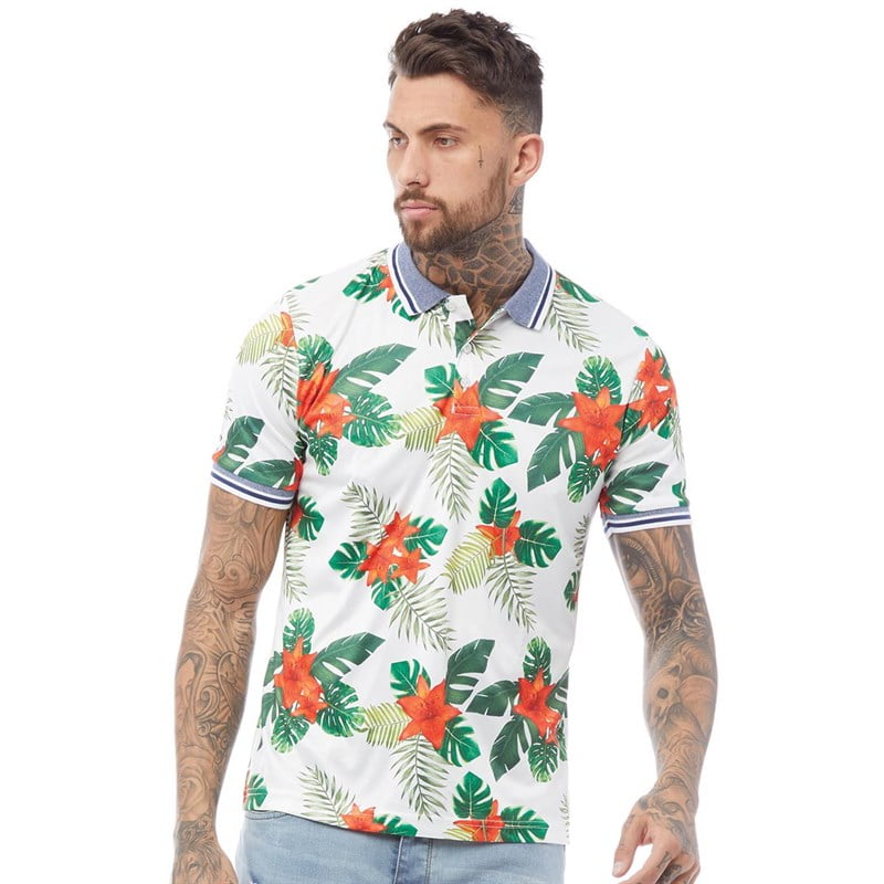 Brave Soul Mens Botanical Polo - Optic White