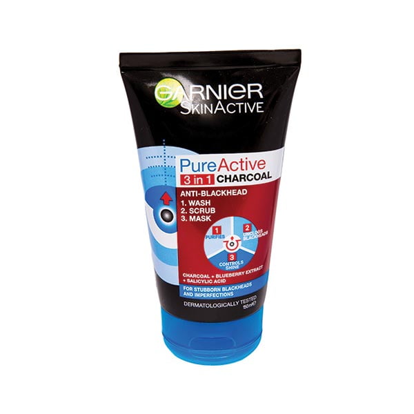 Garnier Skin Active Pure Active Charcoal Anti Blackhead 3 in 1 Wash, Scrub and Mask 150ml