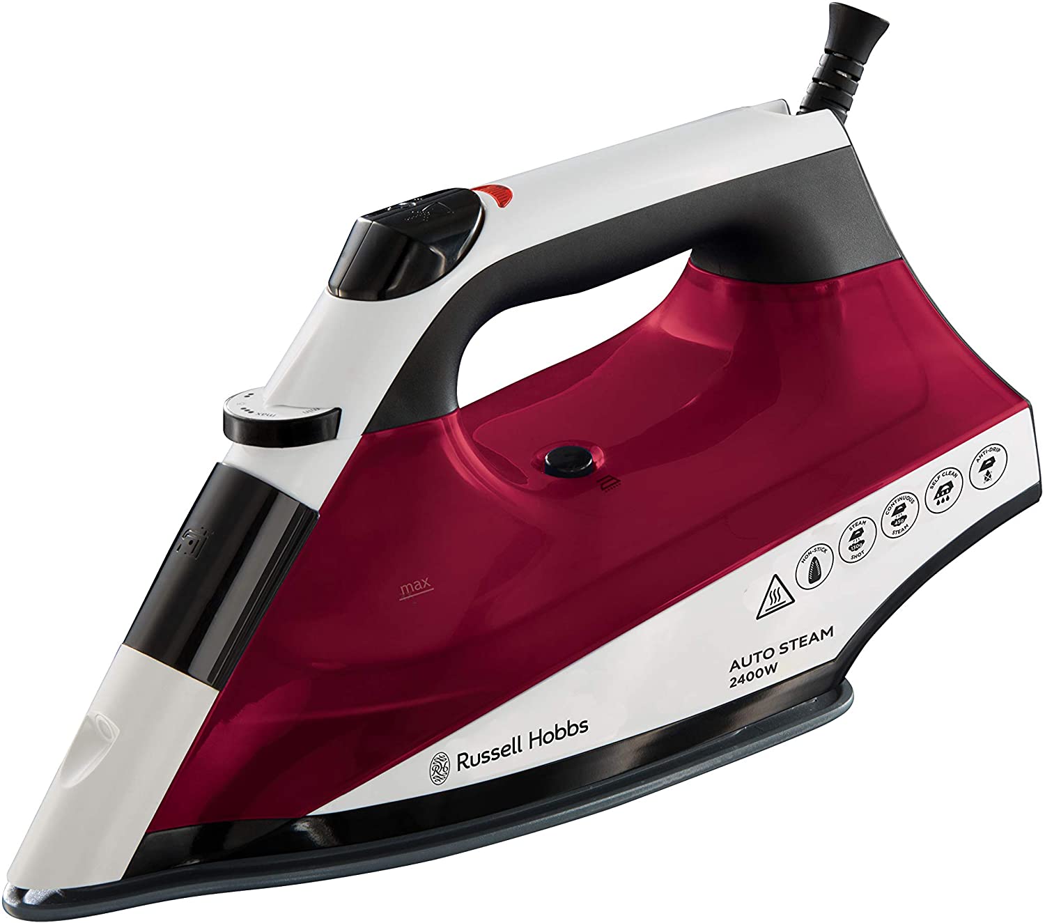 Russell Hobbs Iron, Auto Steam Pro, Non-Stick, 2400W, White + Red