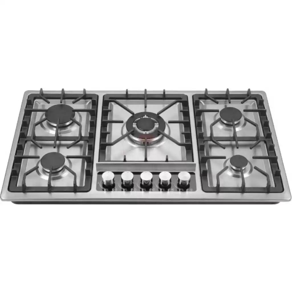 IQRA 90cm Built-in Gas Hob, 5 Burners, Auto Ignition, Flame Failure Device, Stainless Steel, Cast Iron, IQ-KH5014SS