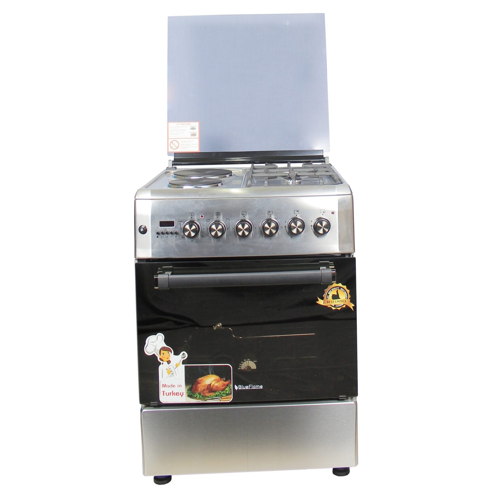 BlueFlame Diamond Cooker, 60x60cm, 2 Gas Burners and 2 Electric Plates with Electric Oven, Grill, Fan-assisted, Digital Timer, D6022ERF