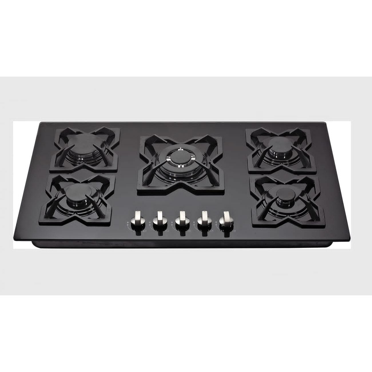IQRA 90cm Built-in Gas Hob, 5 Burners, Glass, Flame Failure Device, Auto-Ignition, Cast Iron, IQ-KH5501