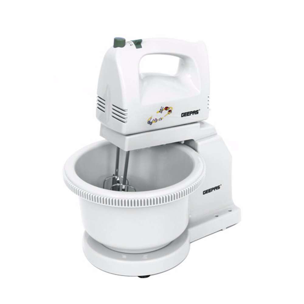 Geepas Hand Mixer w/ Stand and Rotating Bowl, 5 Speed, 250W, 2.5L, GHB2002