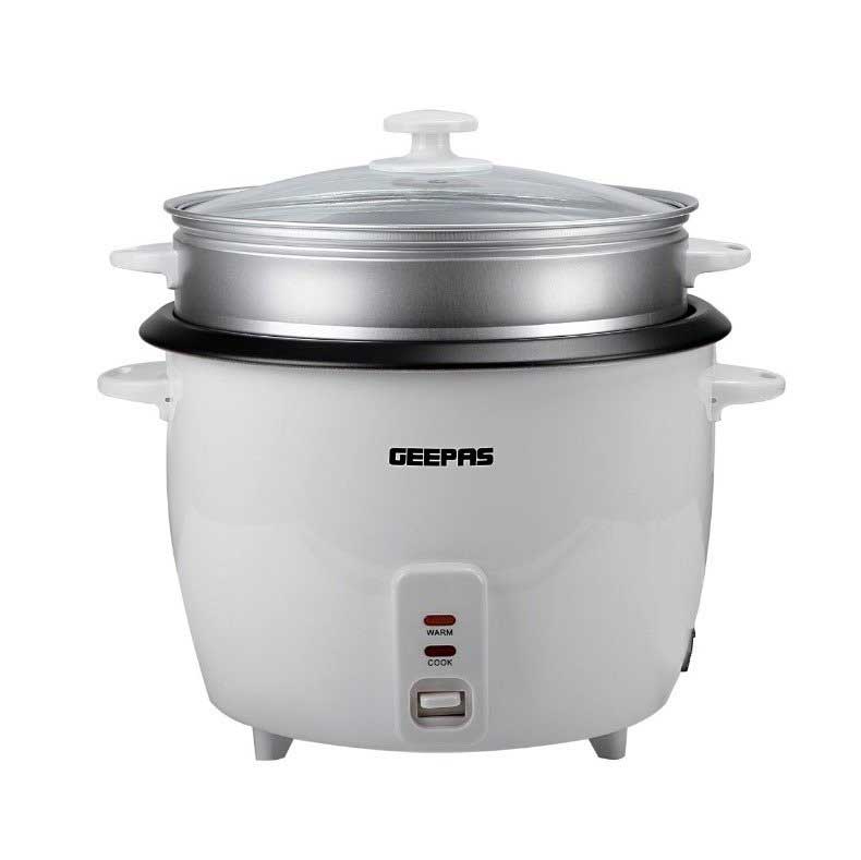 Geepas Electric Rice Cooker w/ Steamer, Glass Lid, 2.8L, 900W | GRC4327