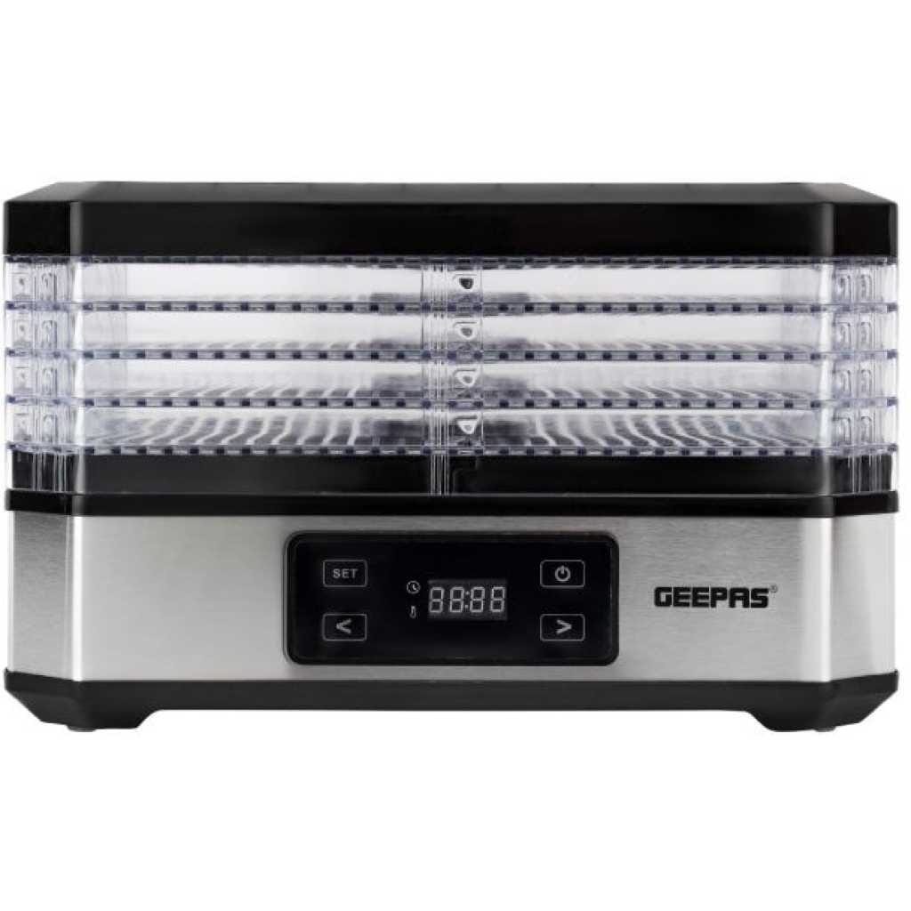 Geepas 520w Digital Food Dehydrator – Food Dryer With 5 Large Trays, Adjustable Temperature & Timer Settings, Ideal For Fruit, Healthy Snacks, Vegetables, Meats & Chili, Bpa-Free