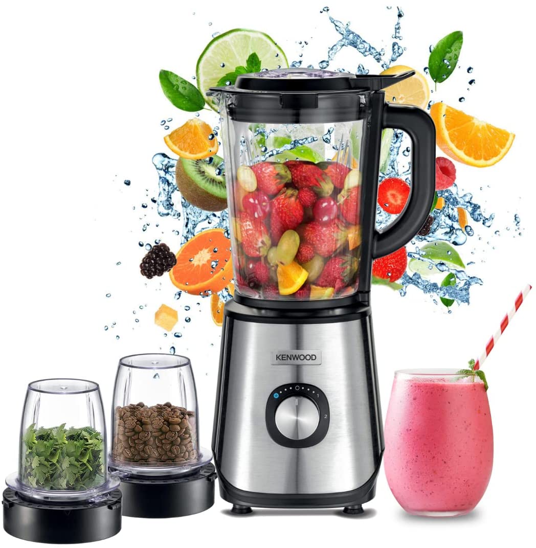 Kenwood Glass Blender, Smoothie Blender w/ Grinder Mill, Chopper Mill, Ice Crush Function, 2L, 1000W | BLM45.720SS