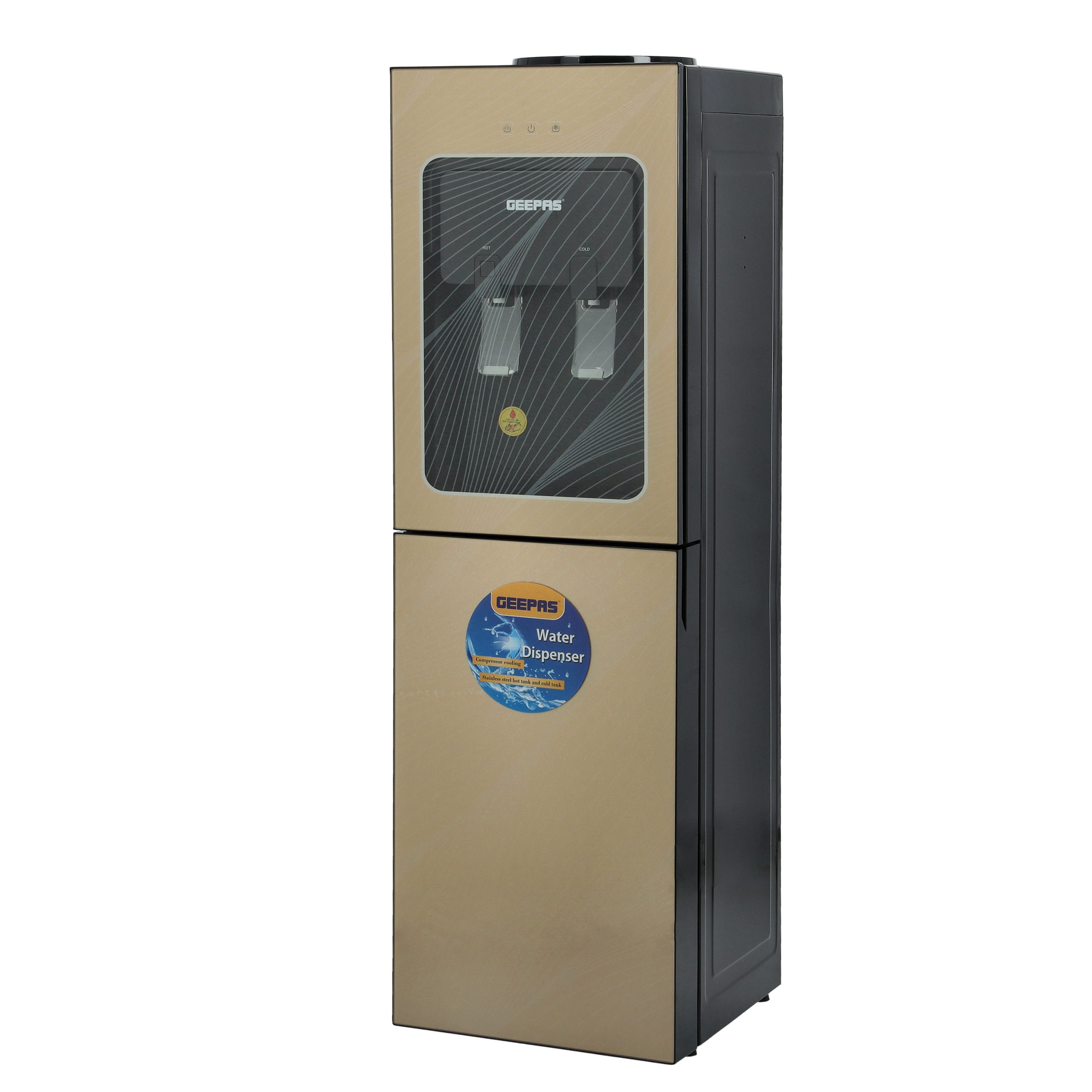Geepas 2-Tap (Hot & Cold) Top Load Water Dispenser with Bottom Fridge, GWD8363