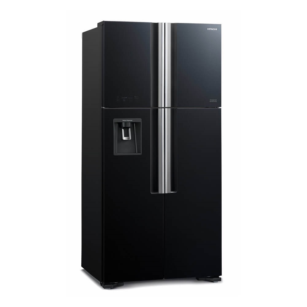 Hitachi 600L 4-Door Refrigerator: French Door Fridge w/ Water Dispenser, Inverter Control, Frost-free, Glass Black, RW800PUN7GBK