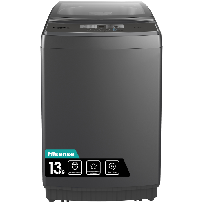 Hisense 13 Kg Automatic Top Load Washer, Self-Programming, Extra Rinse, Time Delay, WTJA1302T