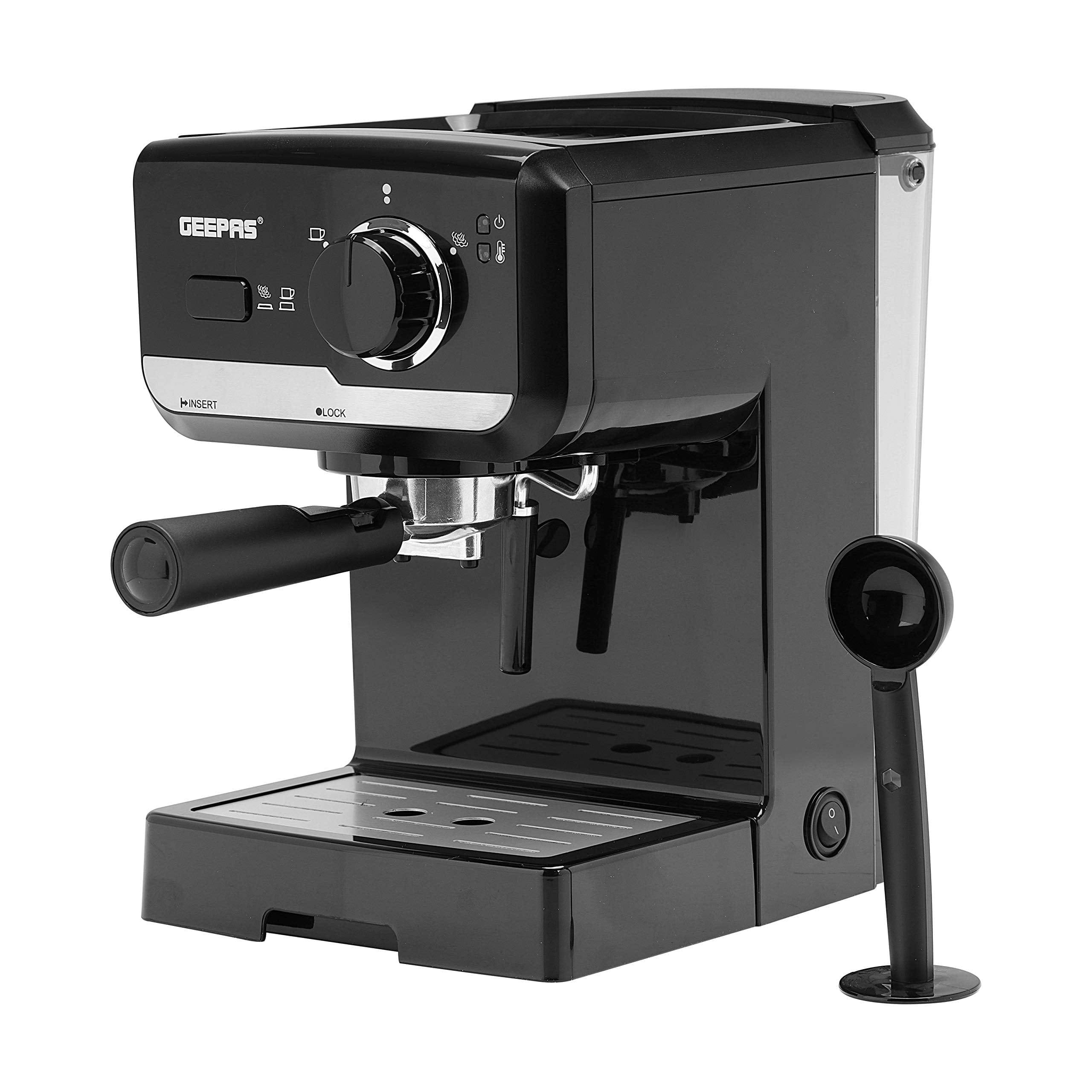 Geepas 1.25L Cappuccino Maker, 15 Bar Power Brewing Pump, Dual Stainless-Steel Filters, 1140 Watt | GCM41507