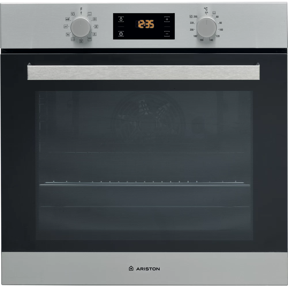 Ariston Built-in Electric Oven: 60cm, Oven Fan, Self Cleaning, 71 Litre, 11 Programs, 60°-250°, Digital Display with Touch Controls, FA3 841 H IX A