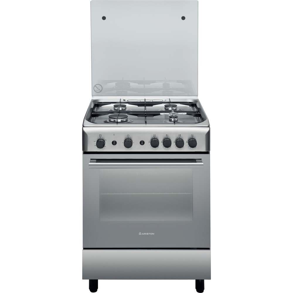 Ariston 60cm Freestanding Gas Cooker, 4 Gas Burners, Gas Oven & Grill, Inox, A6GG1F (X) EX