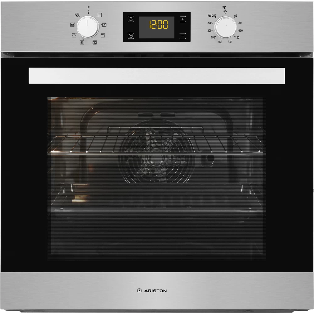 Ariston Built-in Electric Oven: 60cm, Oven Fan, Self Cleaning, 66 Litre, 8 Programs, 60°-250°, Digital Display with Touch Controls, FA3 540 H IX 4