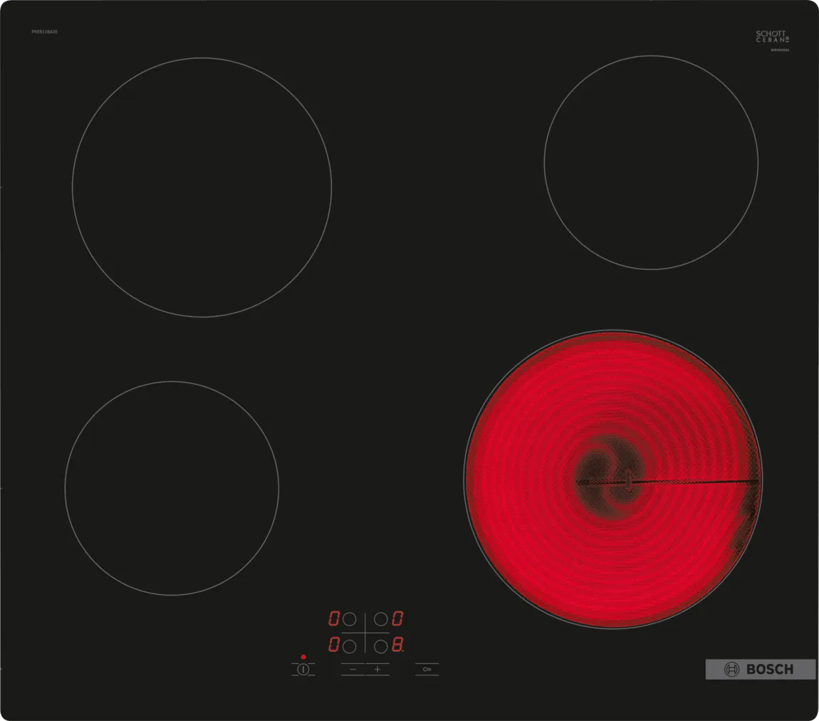 Bosch PKE611BA2E Series 4 Built-in Electric Hob, 60 cm, Ceramic w/ Touch Control, Child Lock