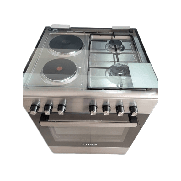 Titan 60x60cm Freestanding Cooker; 2 Gas Burners + 2 Hotplates w/ Electric Oven & Grill, TN-FC6220XBS