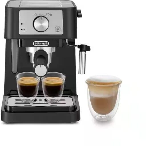 De'Longhi Stilosa Manual Espresso Machine, Latte & Cappuccino Maker, 15 Bar Pump Pressure + Milk Frother Steam Wand, Black / Stainless, EC260BK