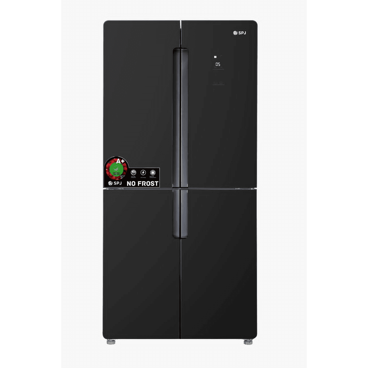 SPJ 559L 4-Door Frost Free Refrigerator, Black Glass