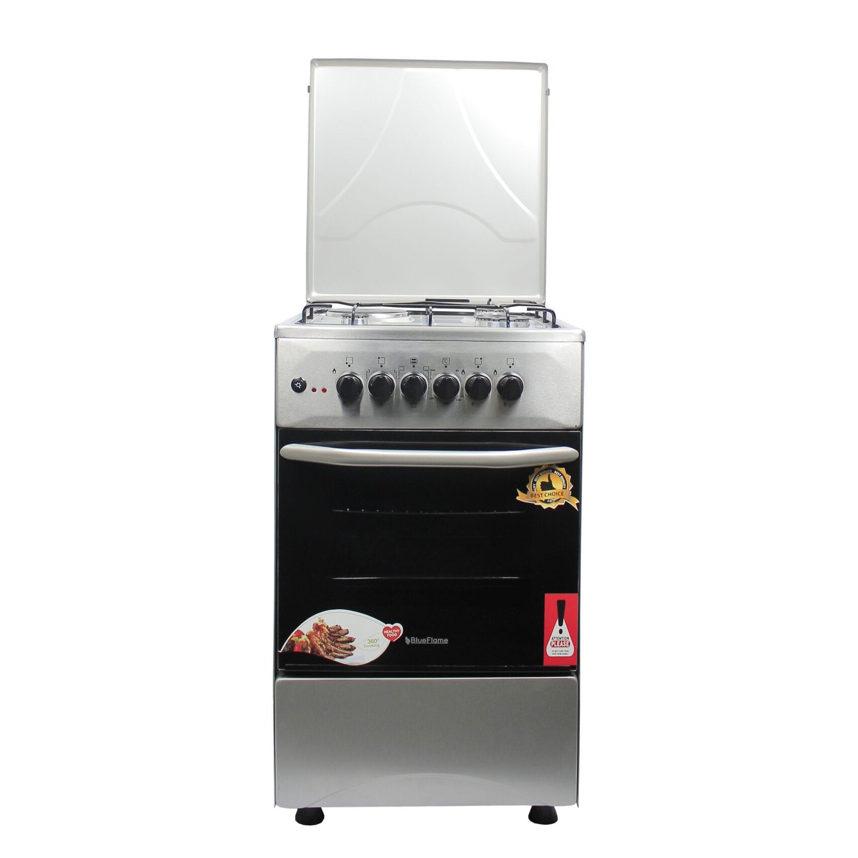 Blueflame Cooker, 50x50cm, 3 Gas Burners + 1 Electric Plate, Stainless Steel, Inox), C5031E – I