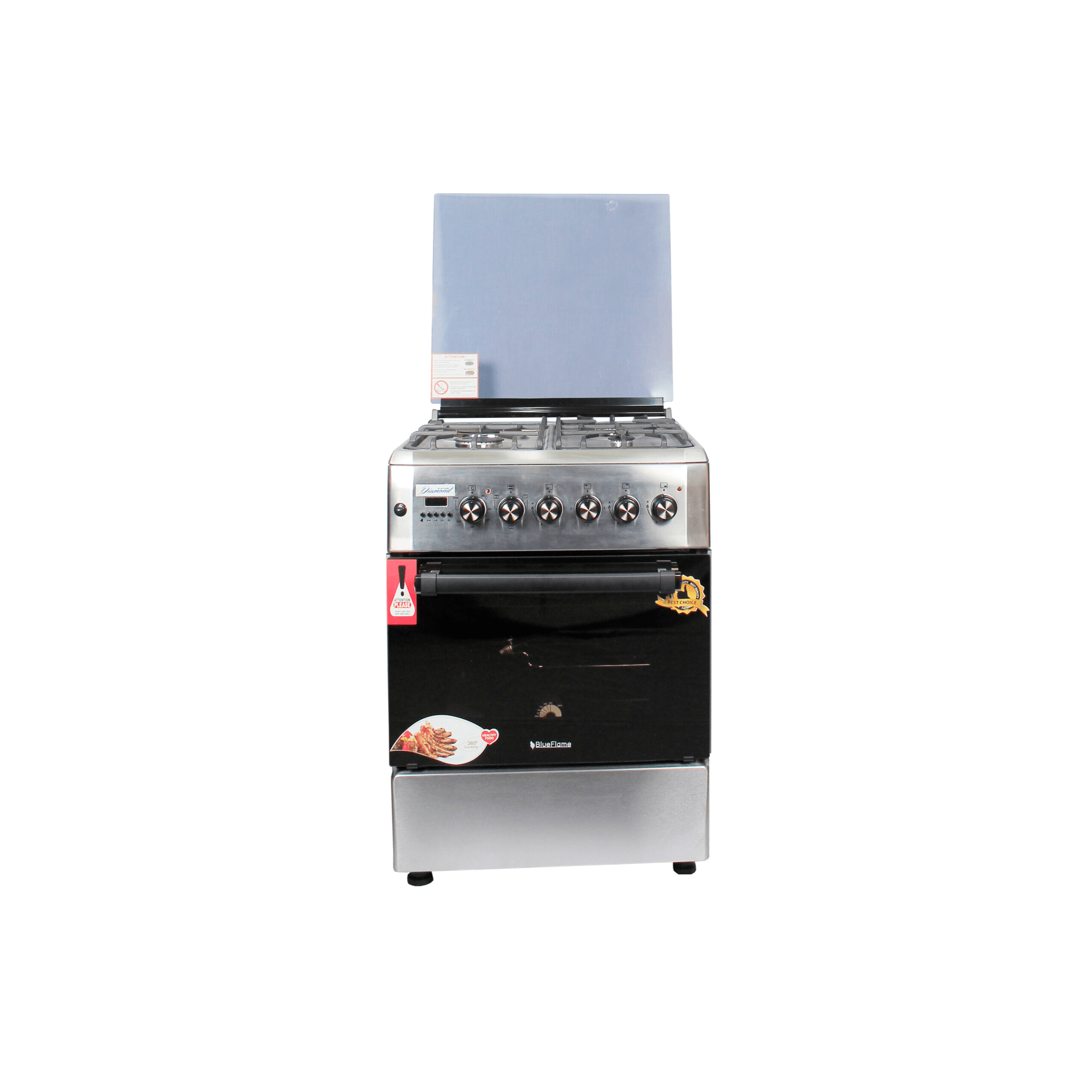 BlueFlame Diamond Cooker, 60x60cm, 3 Gas Burners & 1 Electric Plate w/ Electric Oven Inox – Stainless Steel, D6031ERF