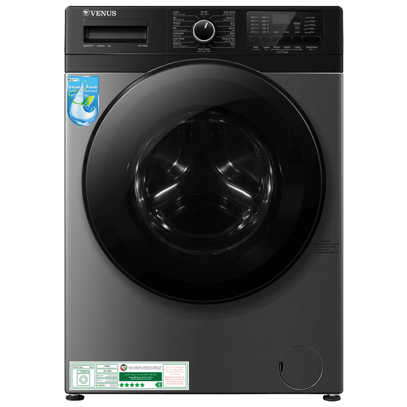 Venus 7kg Fully Automatic Front Load Washer, Inverter Motor, 1200RPM, 14 Programs, VW708SD