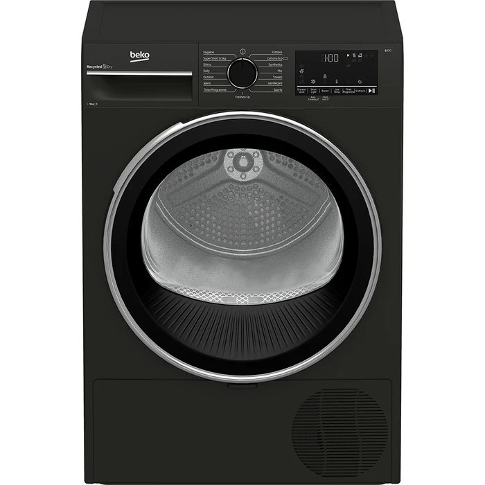 Beko 9kg Condenser Dryer, B3T4911DG; Aquawave Drum, Auto-AntiCreasing, Manhattan Grey