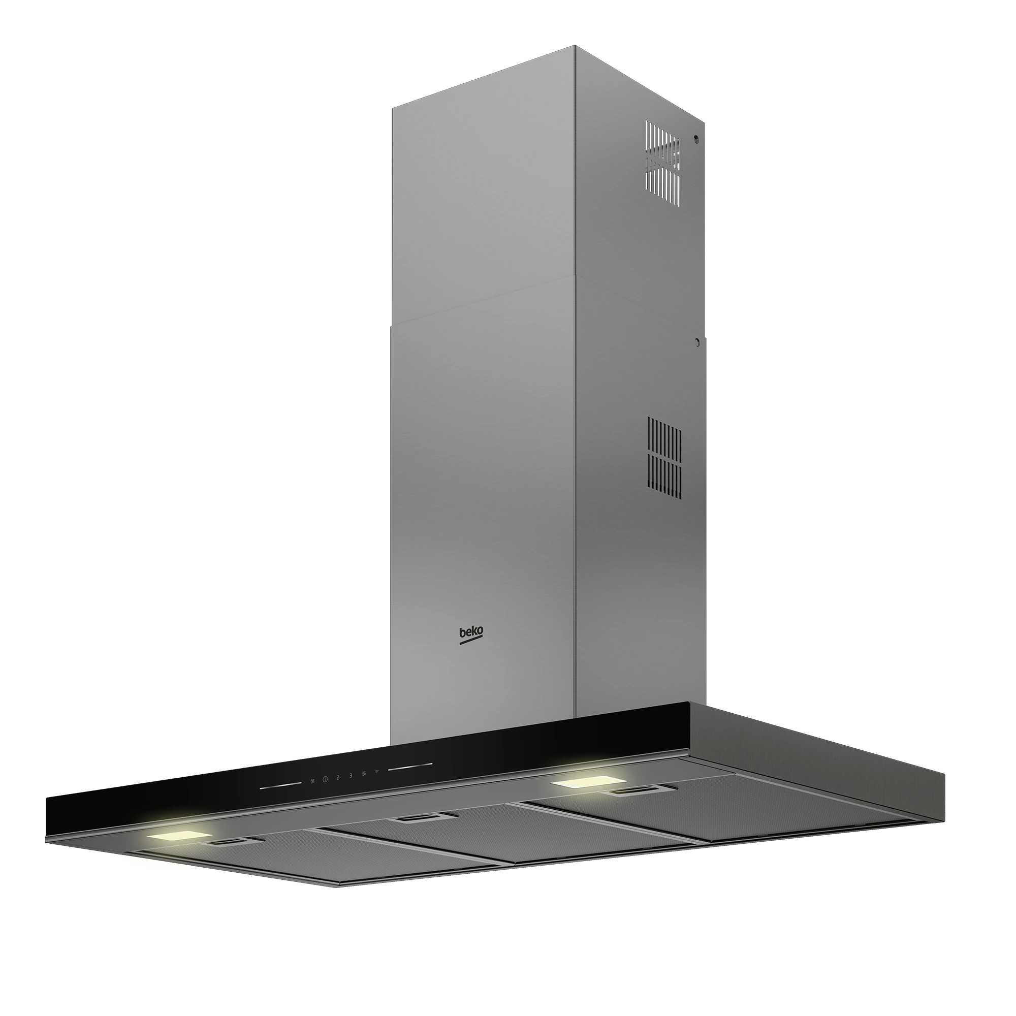 Beko 90cm Wall-Mounted Chimney Hood, BHCB96641BBHS; Touch Control, Auto-Shutdown, Black Glass