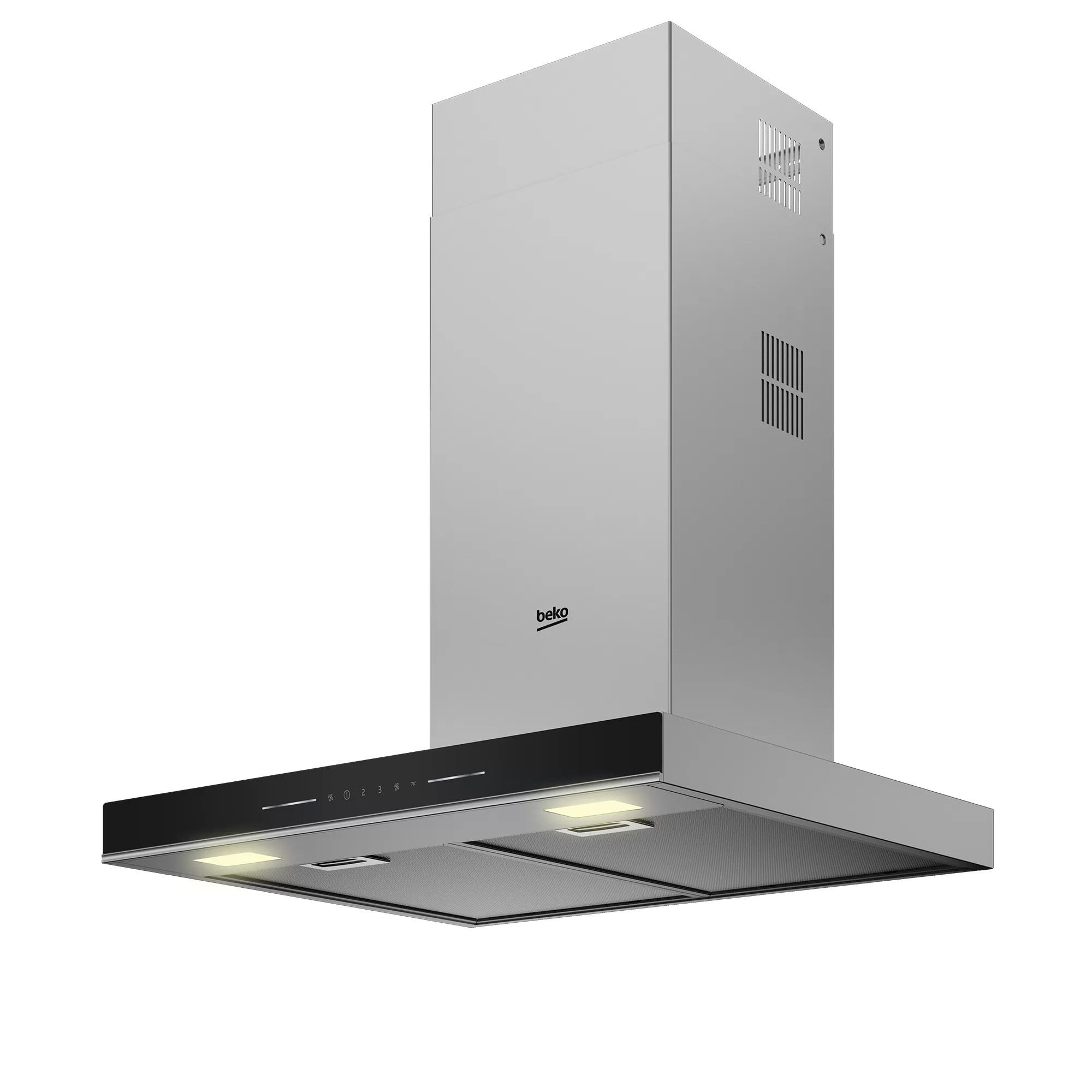 Beko 60cm Wall-Mounted Chimney Hood, BHCB66641BBHS; Touch Control, Auto-Shutdown, Black Glass