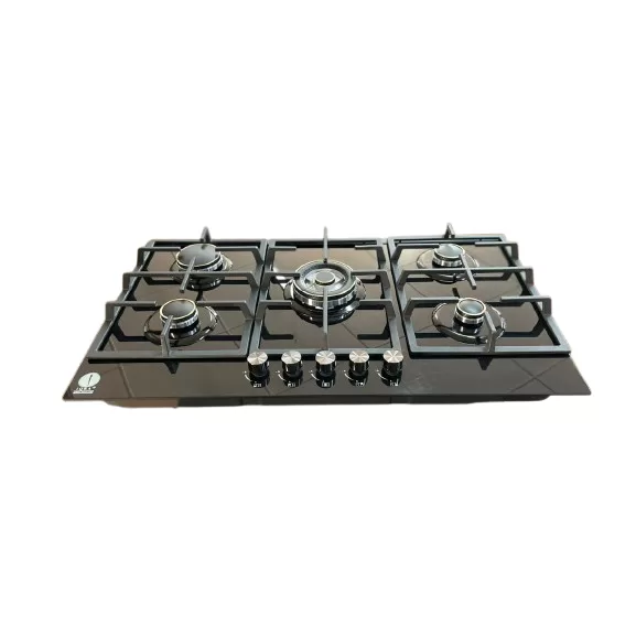 IQRA 90cm Built-in Gas Hob, 5 Burners, Glass, Flame Failure Device, Auto-Ignition, Cast Iron, IQ-KH5068BG