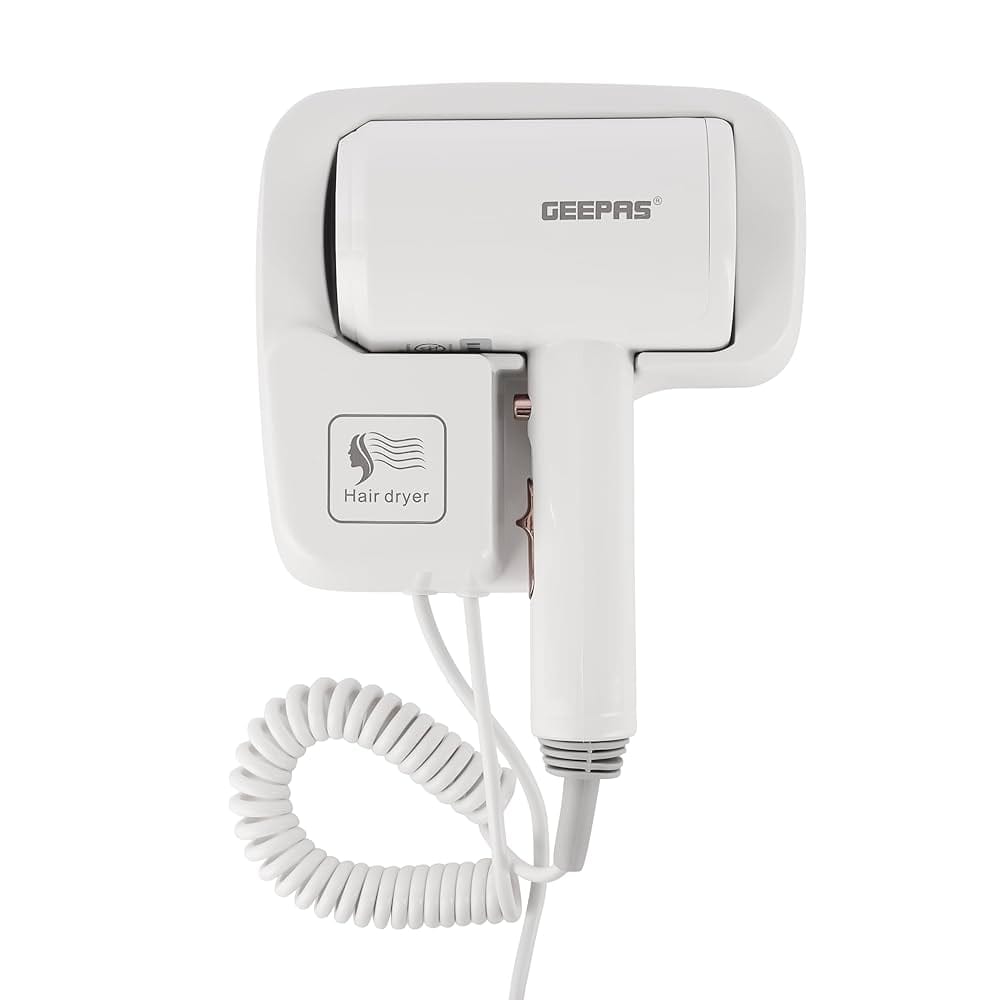 Geepas 1200w Wall Mounted Hair Dryer, GHD86073/ High Speed, Quiet Sound and Hot and Cold Function, 2 Speed Settings/for Quick Drying,Overheat Protection/Perfect for Home & Hotels