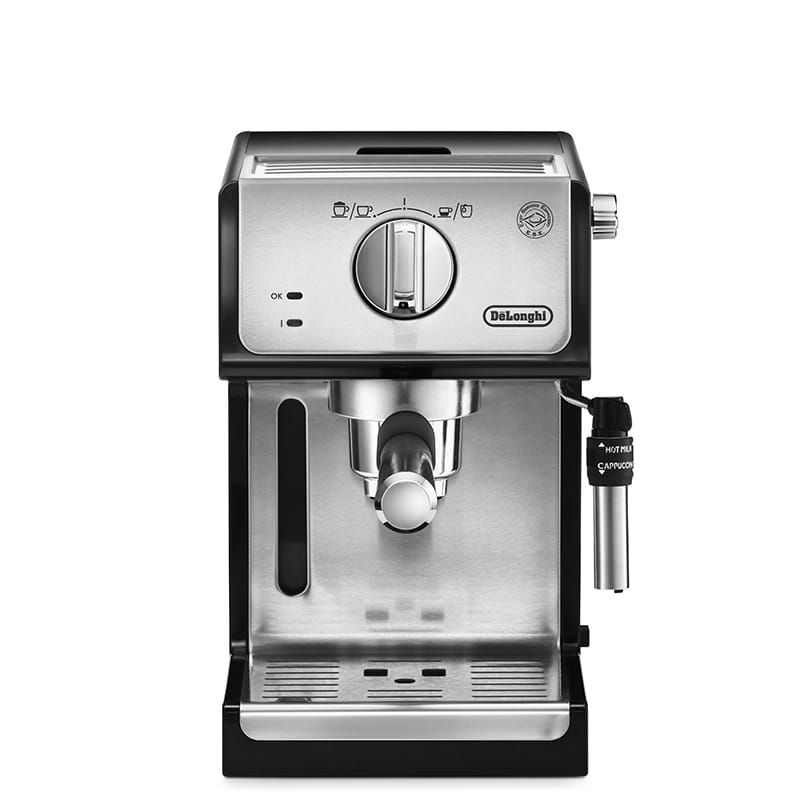 De'Longhi Traditional Barista Pump Espresso Machine, Coffee and Cappuccino Maker with Adjustable Milk Frother, Compatible with E.S.E Pods, 1.1L Removable Water Tank, Black - DL ECP35.31