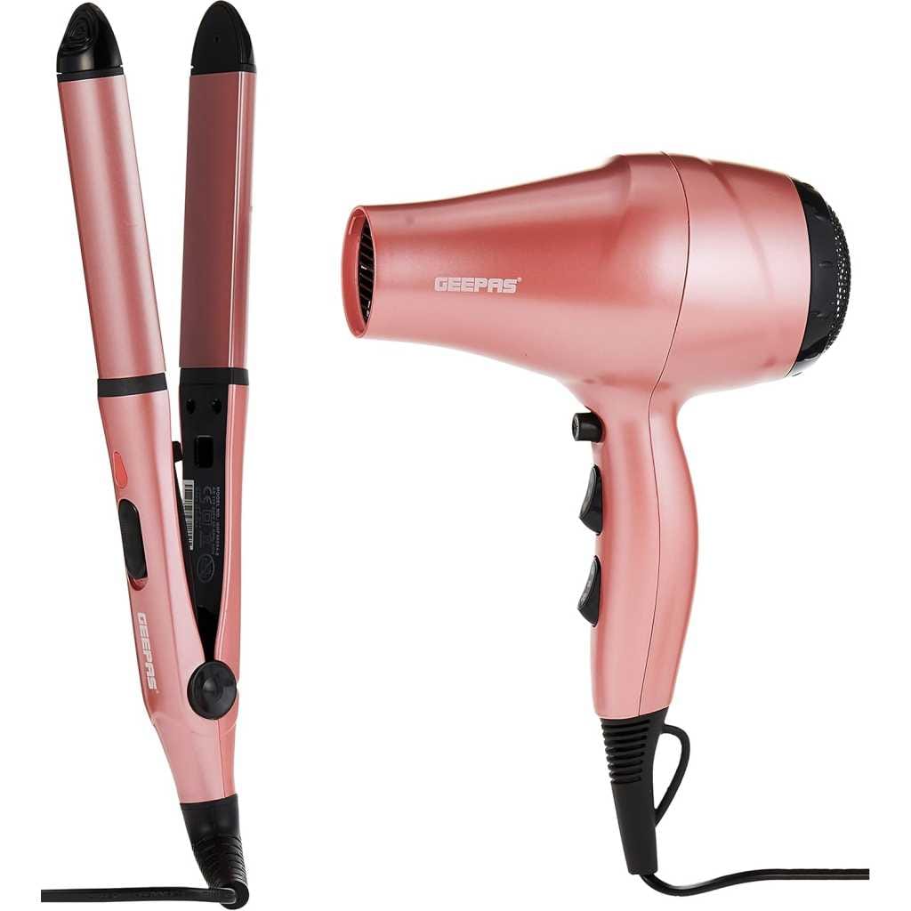 Geepas 4 In 1 Hair Dressing Set | 2000W |Portable Hair Dryer, Straightener, Curler with Eva Bag | Ideal for Styling All Hairs
