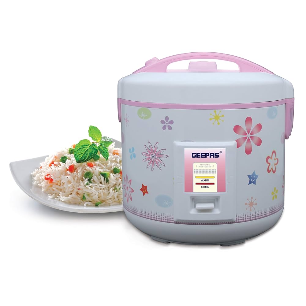 Geepas 3.2L Rice Cooker with Steamer, Non-Stick Inner Pot, 915-1089W, White, GRC433