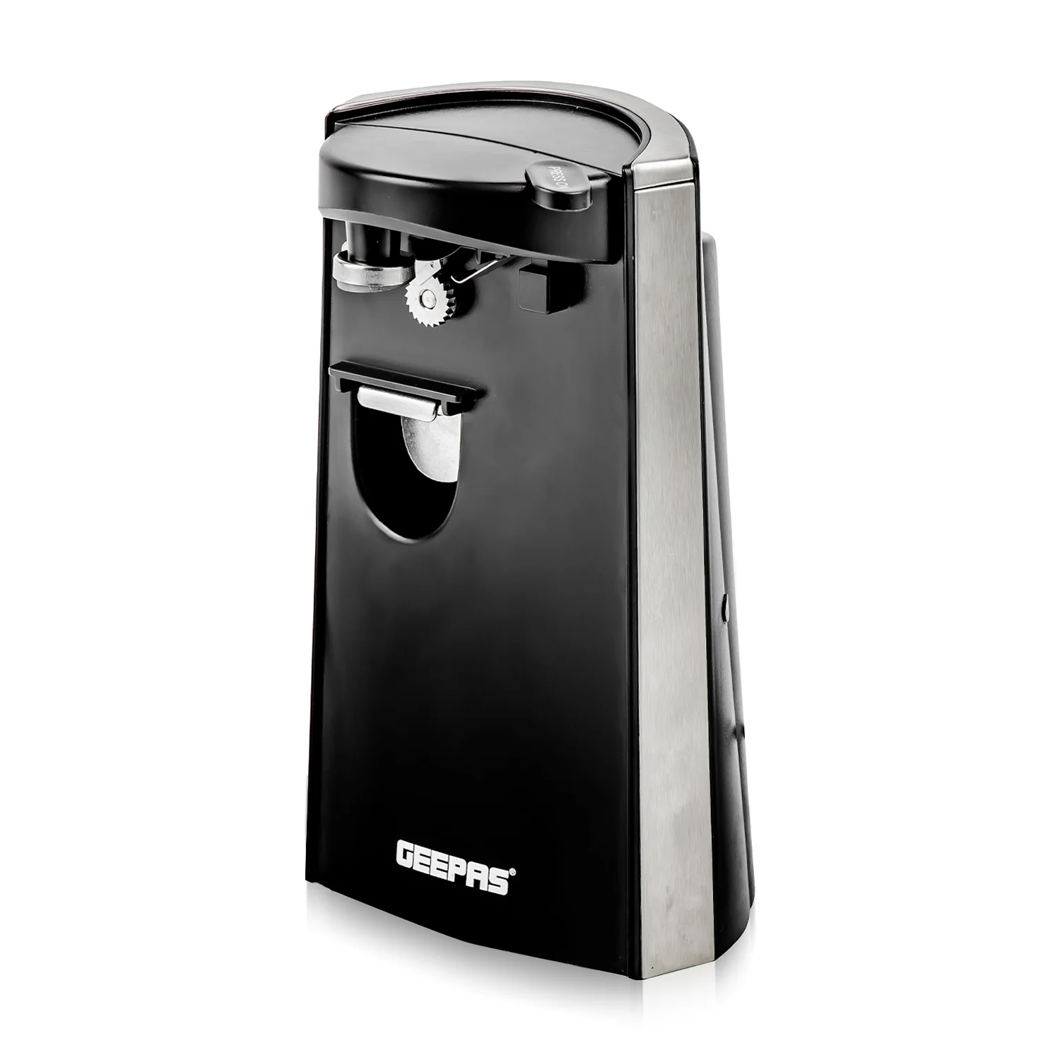 Geepas 3-in-1 Can Opener, Bottle Opener and Knife Sharpener – 3 Functional Can Opener - Cord-Storage Design - Hands Free Multifunctional Electric Tin Opener.