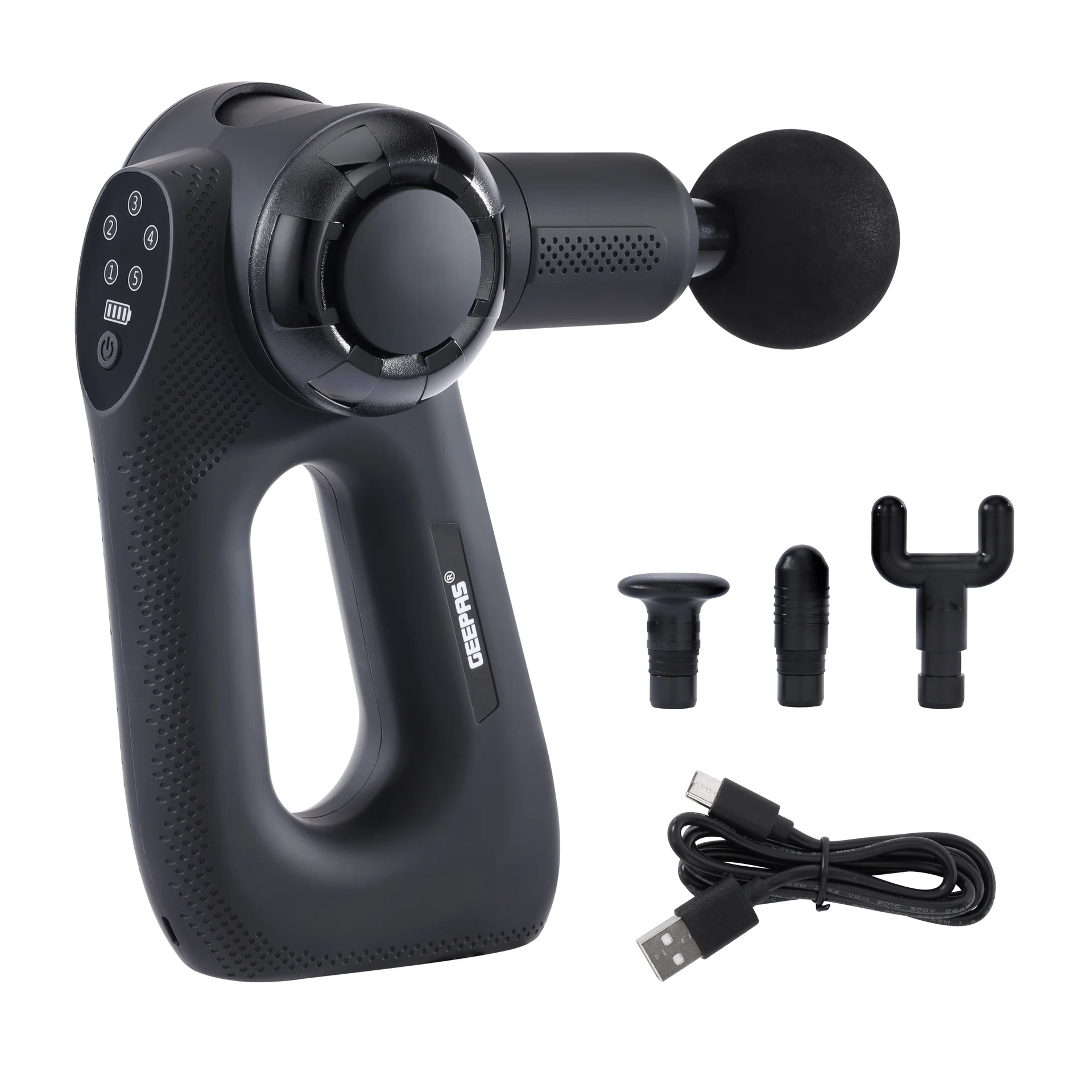 Geepas Powerful Massage Gun- GM86092UK/ 5-Speed Function, LED Indicator, Folding Design with 3 Adjustable AnglesBlack.