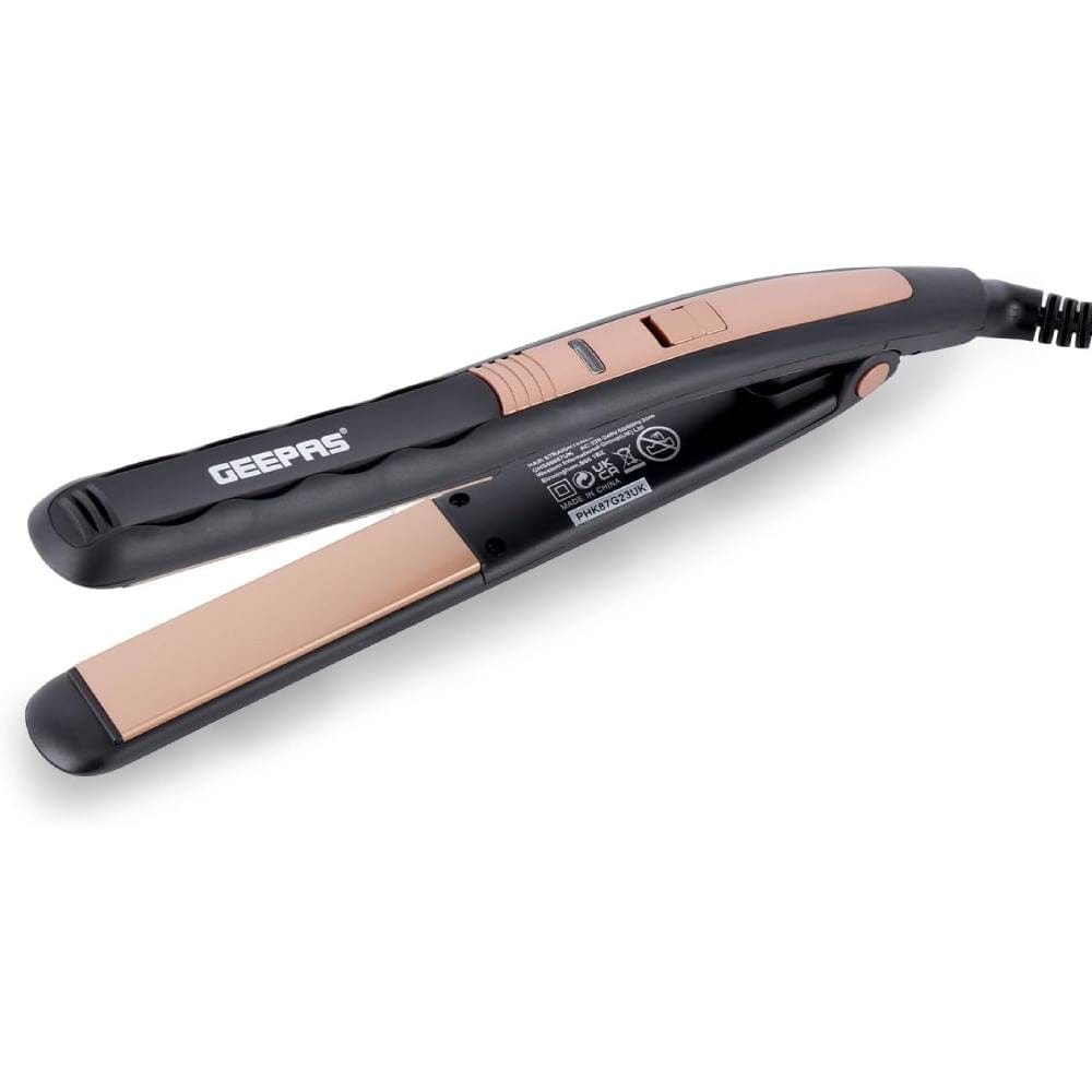 Geepas Ceramic Hair Straightener- GHS86102/ Slim Design with Display and Ceramic-Coated Plate/ 360-Degree Swivel Cord, Dry and Wet Function/ Perfect for Salon and at Home Styling/ Black, 2 Years Warranty