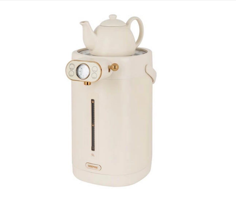 Geepas 5 Liter Electric Thermo Pot- GEV27026,Stainless Steel Inner Pot, 8 Stage Temperature Selection,Automatic Stop,Purified Water Mode,Beige