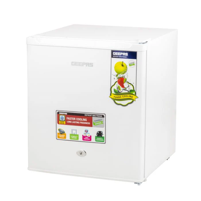 GEEPAS GRF654WPEN 60L Single Door Refrigerator - Compact, Powerful Compressor, Energy Saving, Fast Freezing, Adjustable Thermostat, 60L Capacityrate Chiller Compartment,