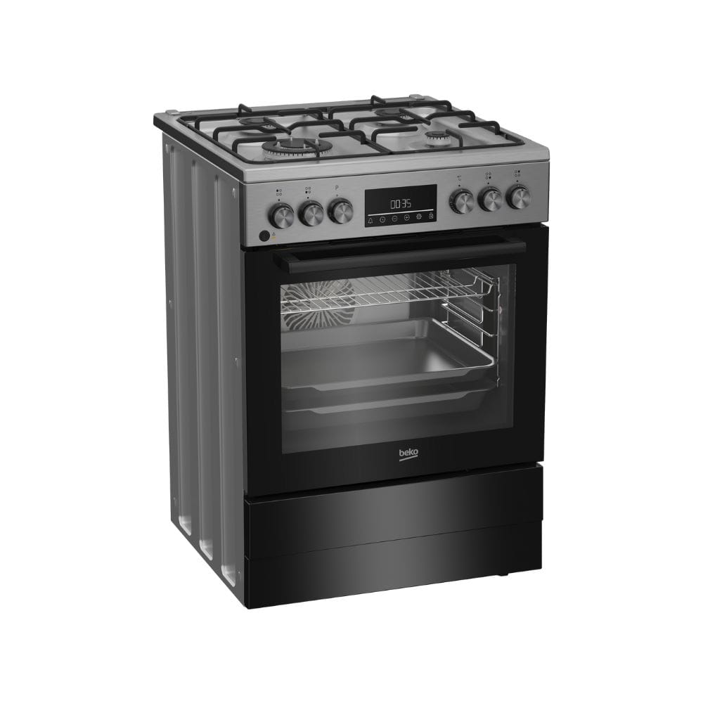 Beko FBM62320WDSL Freestanding Cooker, Multifunctional Oven with Gas, 72 L Cooking Volume 4 Cooking Zones, 8 Heat Modes, Side Grid, Multifunctional Display