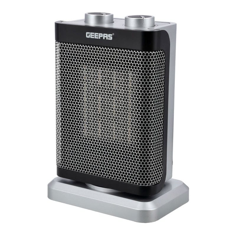 Geepas GRH28529 Ceramic Heater, Portable Electric Space Heater – Mini PTC Fan Heater for Desks & Tables with 2 Heat Settings 1000/1500W - Automatic Oscillation, Thermostat & Safety Cut-Off - 1500W, Silver