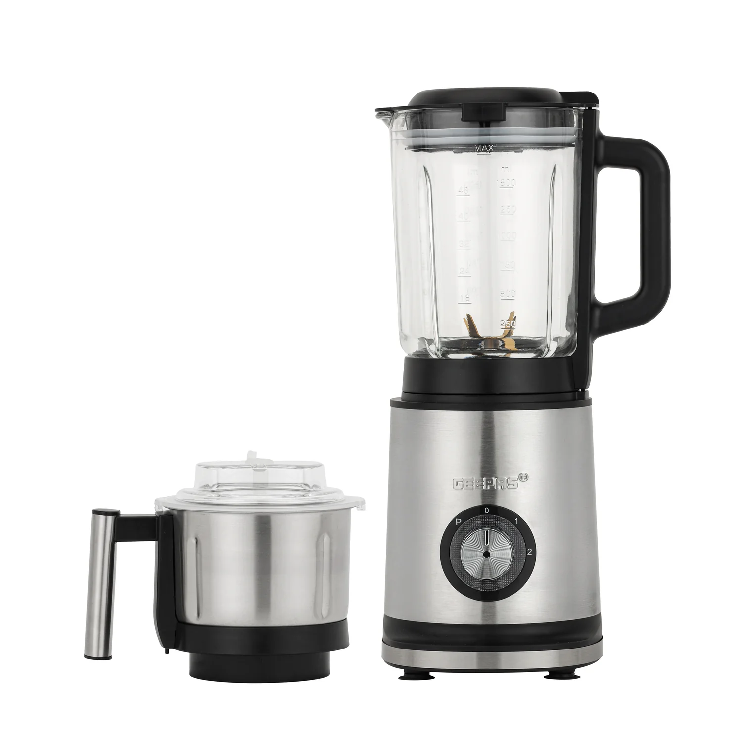 Geepas 2-in-1 Professional Blender, GSB44050, 1200w, 2.2 Liter Transparent Jar & Stainless Steel Grinder Attachment, 2 Speed Settings, LED Light Indicator