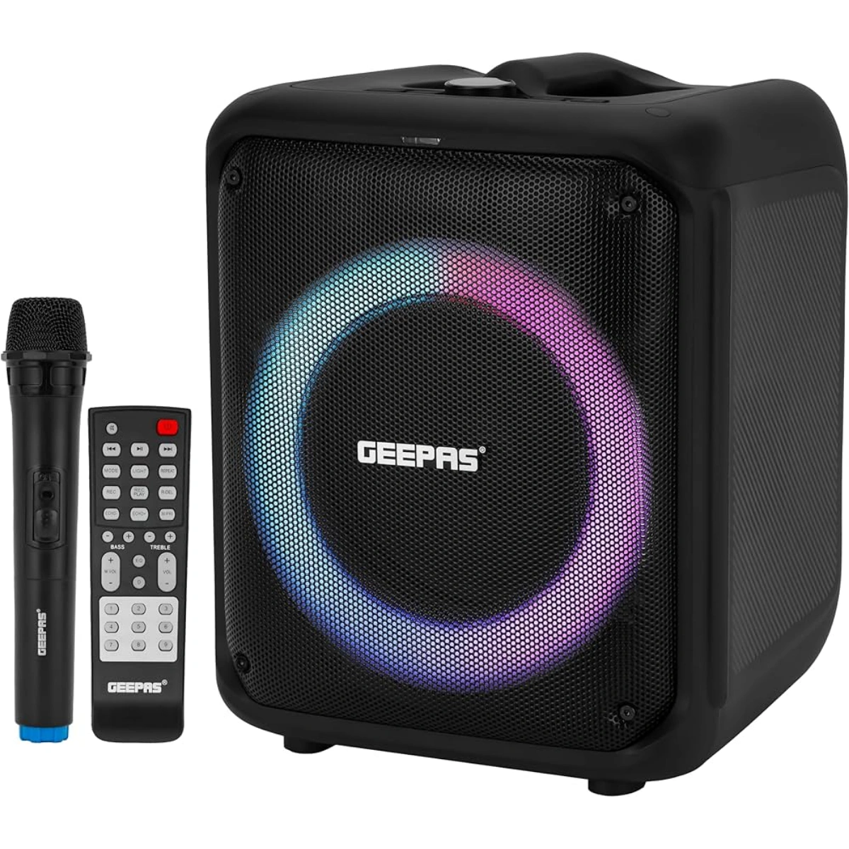 Geepas Professional Speaker-GMS11161-Portable Handle with 3600 MAh Huge Battery | TWS Connection & Compatible with BT/USB/AUX/FM/Micro SD | Ideal for Home, Hotels & Outdoor Use