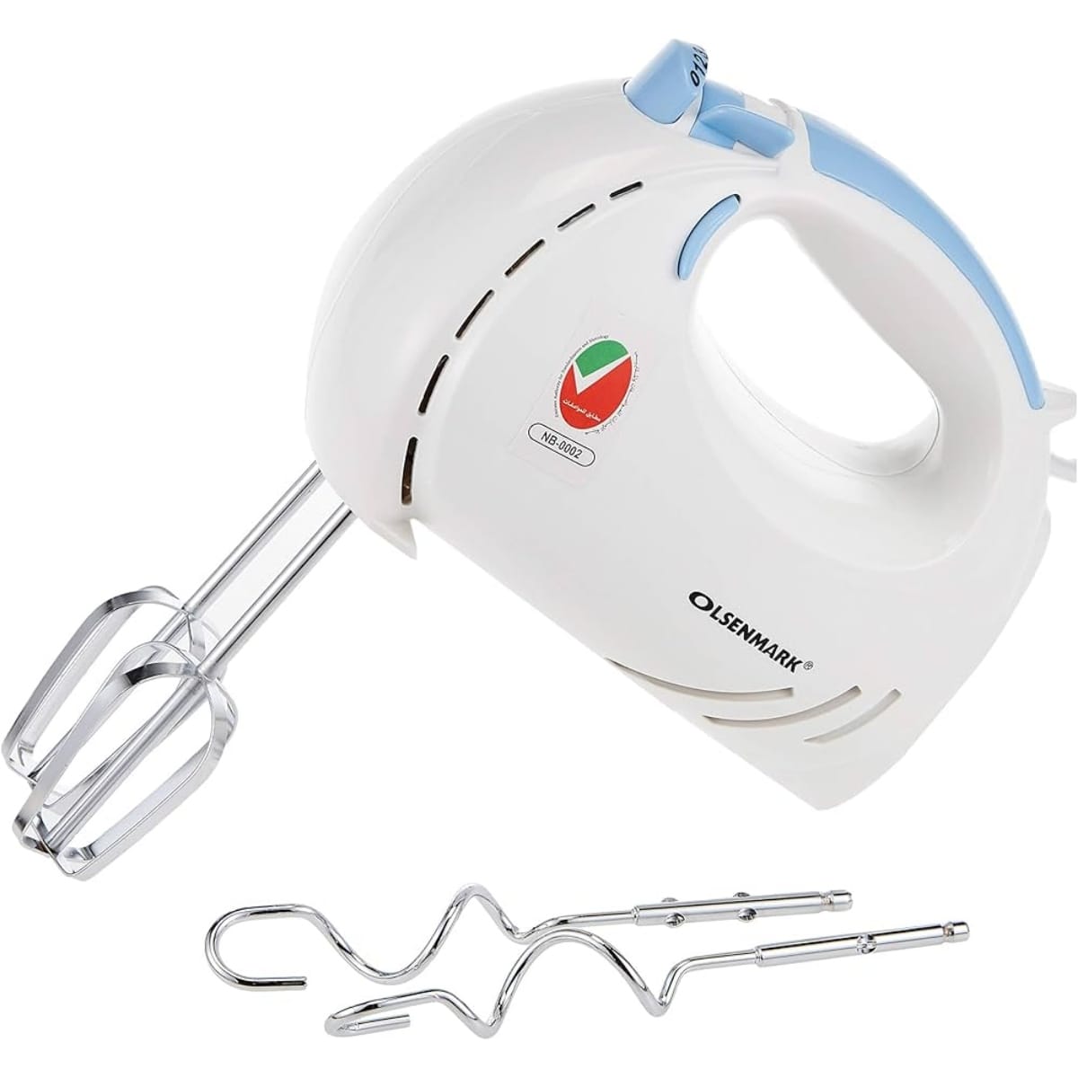 Olsenmark OMHM2348 Hand Mixer- 150w Powerful Motor - 7 Speeds - 2 Beaters and 2 Hooks - Mix, Stir, Blender, Whip - ABS Material - Lightweight
