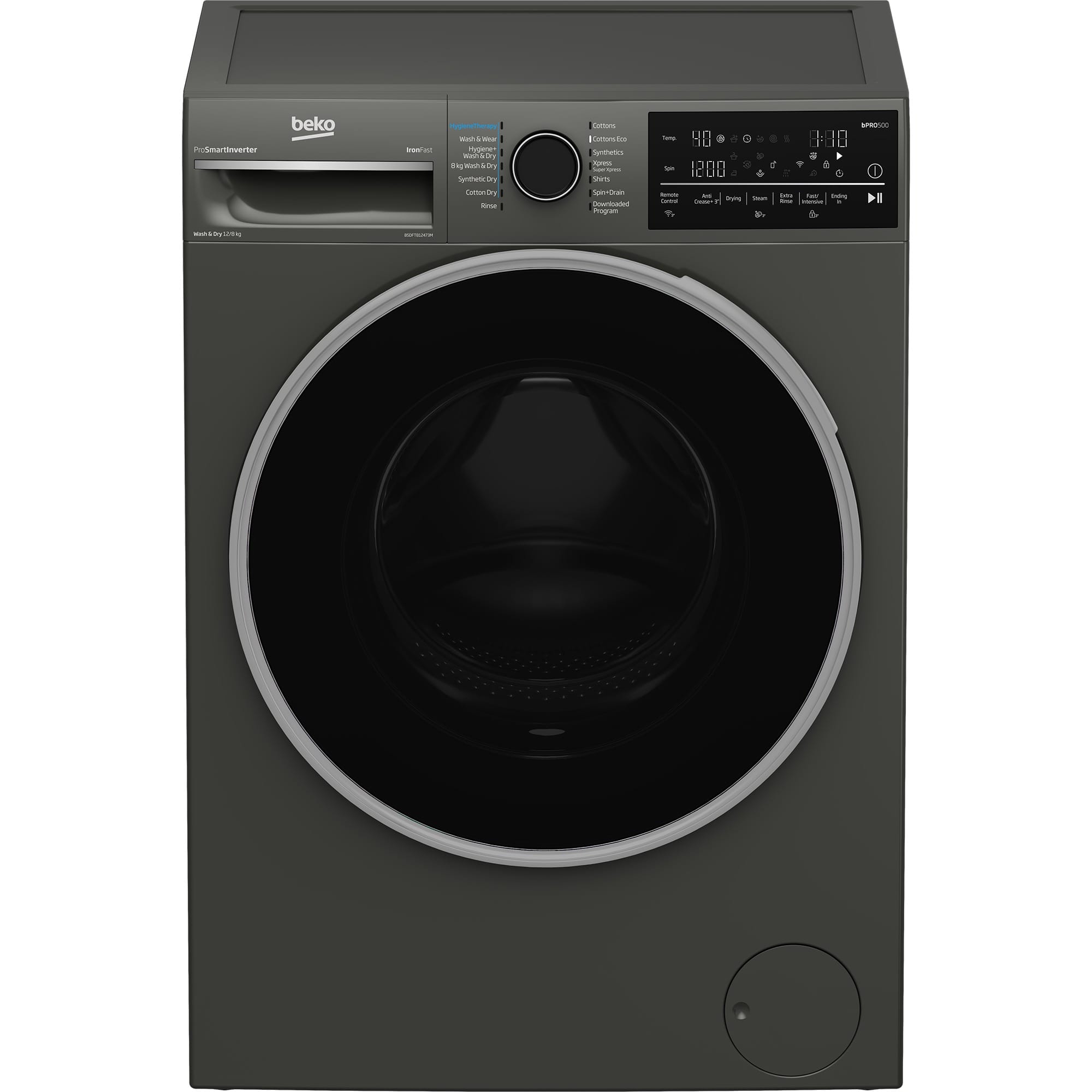 Beko 12kg/8kg Freestanding Washer Dryer with ProSmart Inverter Motor – 1400 rpm, Manhattan Grey