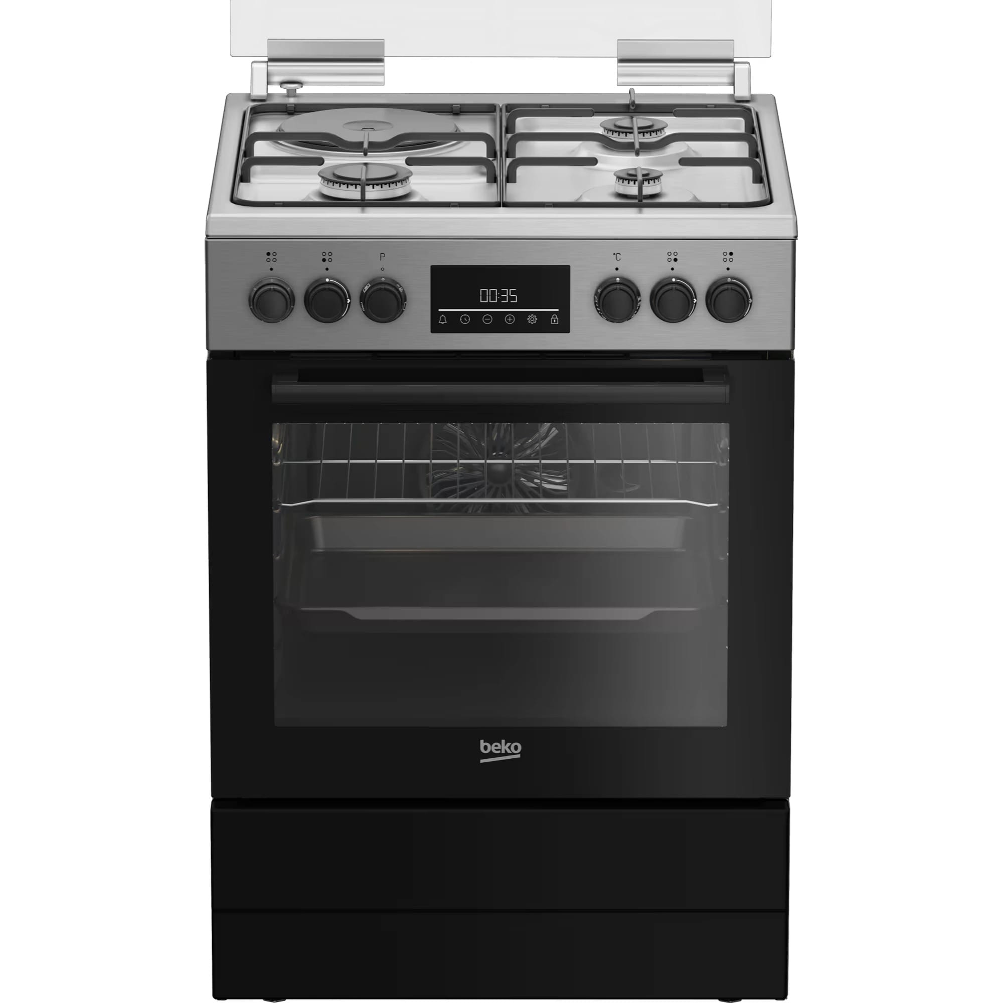 Beko FBE63320XDL 60cm Freestanding Dual-Fuel Cooker - Fan Oven, 3 Gas Burners & 1 Electric Hotplate, Stainless Steel, A Energy Rating