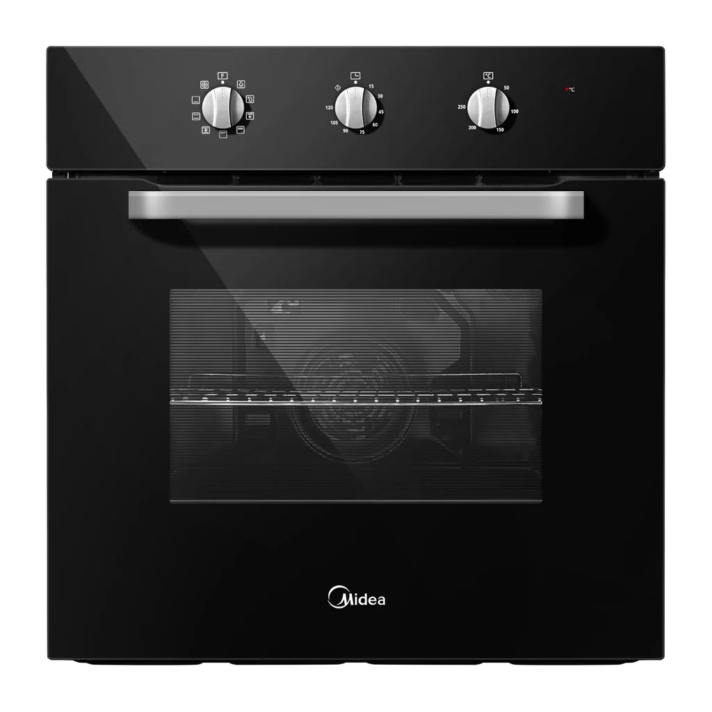 Midea MO 37001 GB – Black/Inox, 65L Built-In Oven – 8 Cooking Functions, 50–250°C, Stainless Steel & Timer