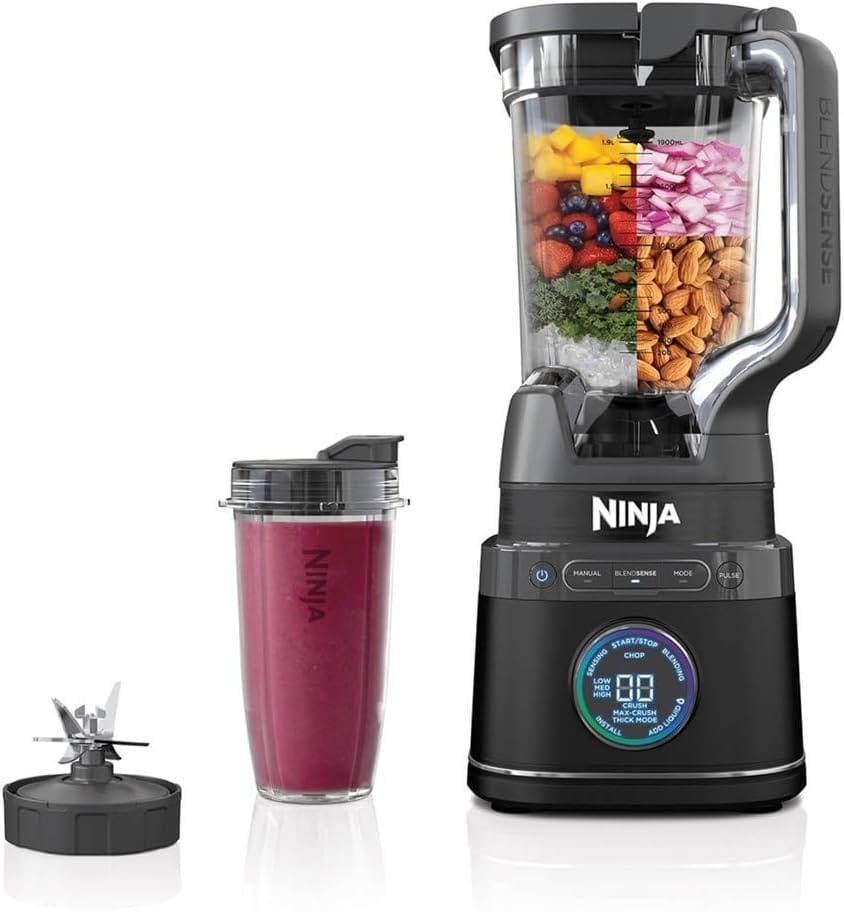 Ninja 2-in-1 Detect Power Mixer Pro and Single Portion, 1200W Blender with 2L Jug, 2 x 680 ml Beakers, Mix Smoothies, Chop Vegetables and Mix Frozen Drinks, Black, TB301EU