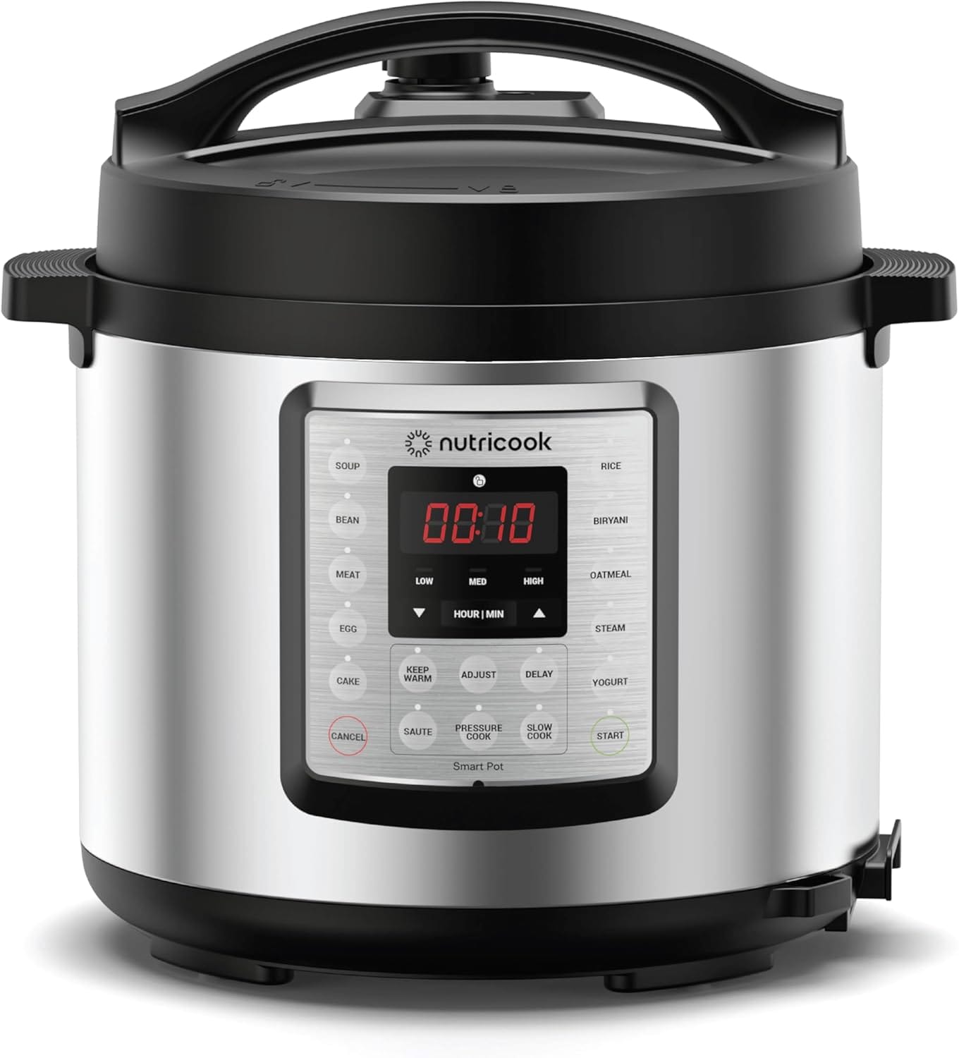 Nutricook Smart Pot Eko, 1000 Watts - 9 In 1 Instant Programmable Electric Pressure Cooker, 6 Liters, 14 Smart Programs, Brushed Stainless Steel/Black