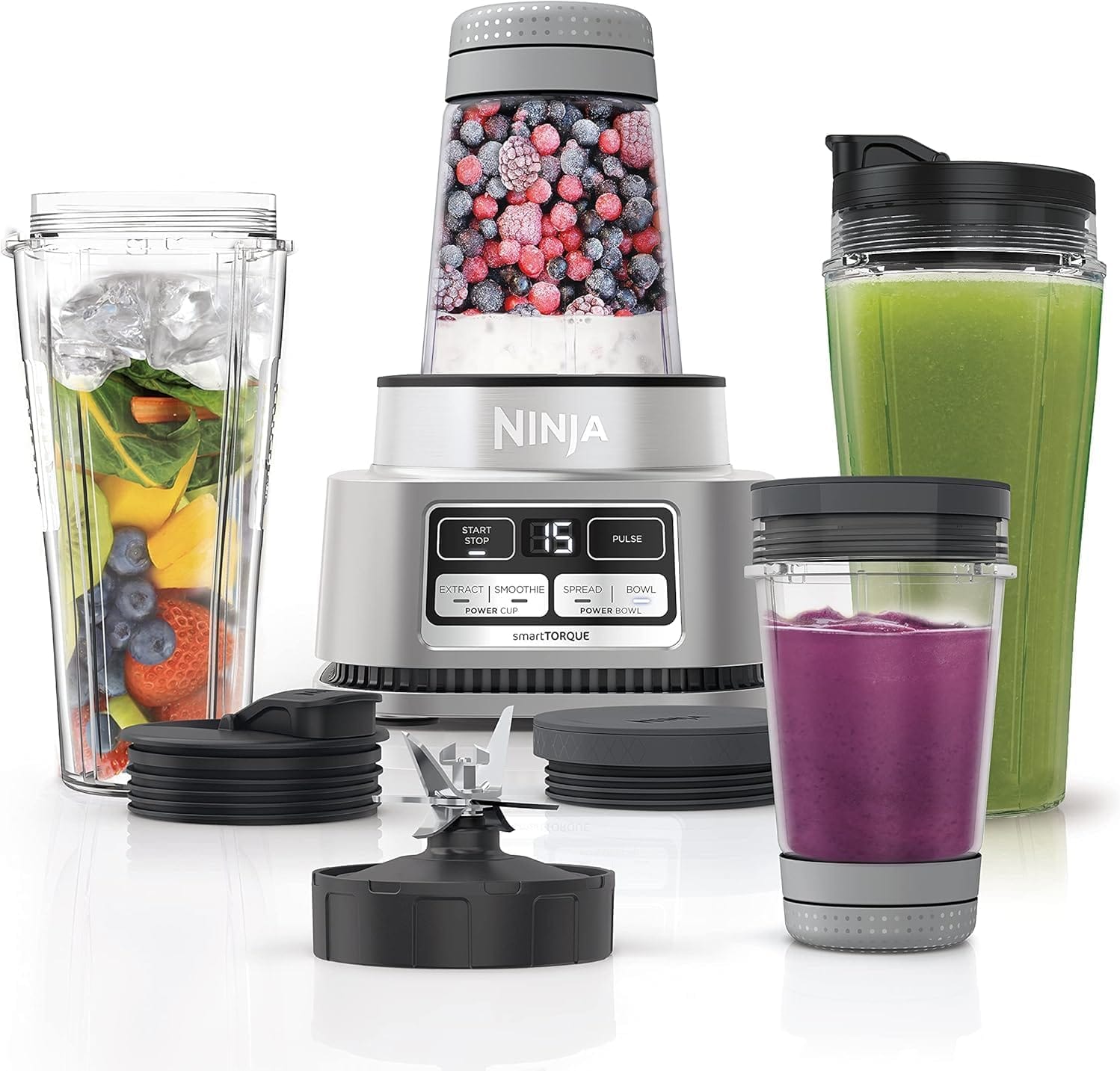 Ninja Foodi Power Nutri Blender 2-in-1, Blend Smoothie Bowls, Thick Spreads & Frozen Drinks, Automatic Programs, 700ml Cup & 400ml Bowl with with Power Paddle, 1100W, Silver, CB102ME