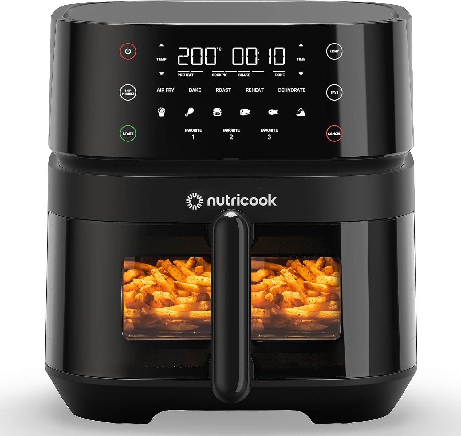 Nutricook Air Fryer 3 Vision with Clear Window and Internal Light , 5.7L, Air Fry, Roast, Bake, Dehydrate & Reheat, 6 Presets, AF357V, Black, 1700 Watts